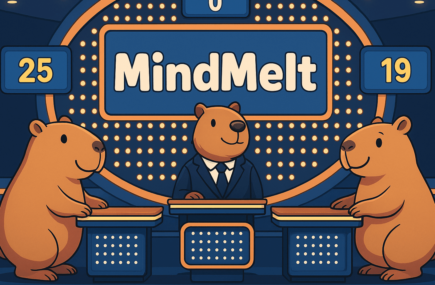 MindMelt Landing Page Hero Image - Capybaras playing Family Feud